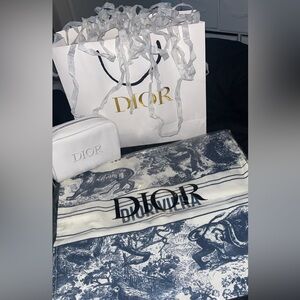Christian Dior large straw tote bag and CD makeup bag